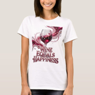Edgy Silver WINE EQUALS HAPPINESS Quote Design T-Shirt