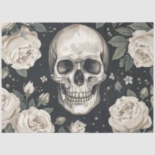 Edgy Skull and White Rose Decoupage Dark Aesthetic Tissue Paper