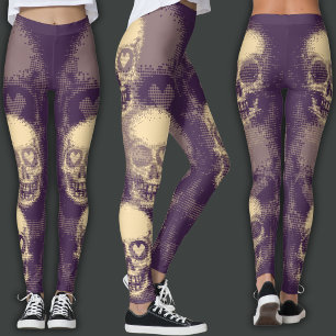 Edgy Skull   White Dust & Dark Magenta Leggings