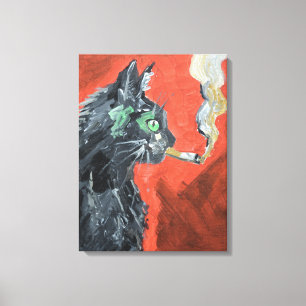 Edgy Smoking Black Cat Canvas Print