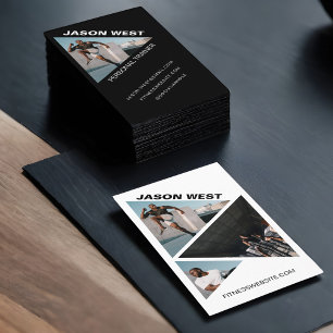 Edgy & Trendy Personal Trainer 3 Photo Black Business Card
