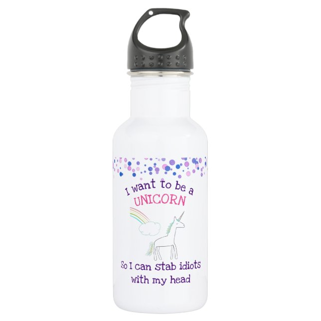 Edgy Unicorn with Rainbow and Confetti Funny 532 Ml Water Bottle (Front)