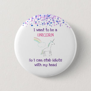 Edgy Unicorn with Rainbow and Confetti Funny 6 Cm Round Badge