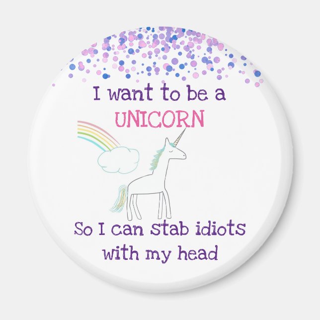 Edgy Unicorn with Rainbow and Confetti Funny Magnet (Front)