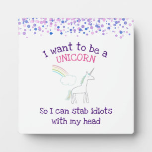 Edgy Unicorn with Rainbow and Confetti Funny Plaque