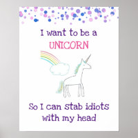 Edgy Unicorn with Rainbow and Confetti Funny