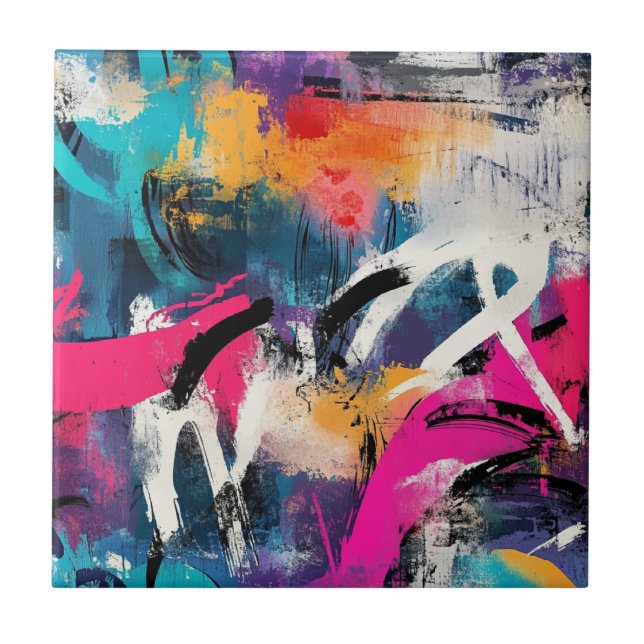 Edgy Urban Graffiti with Vivid Colour Splashes Tile (Front)