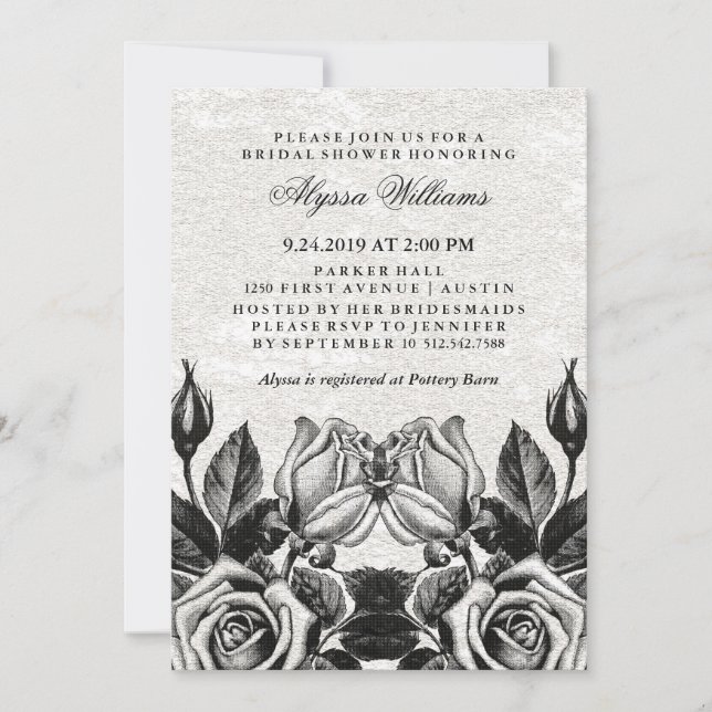 Edgy Victorian Roses Black and White Bridal Shower Invitation (Front)