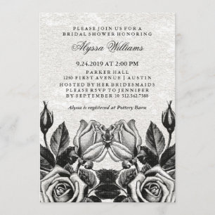 Edgy Victorian Roses Black and White Bridal Shower Invitation