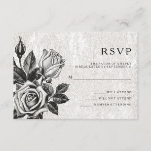 Edgy Victorian Roses Black and White RSVP Invitation