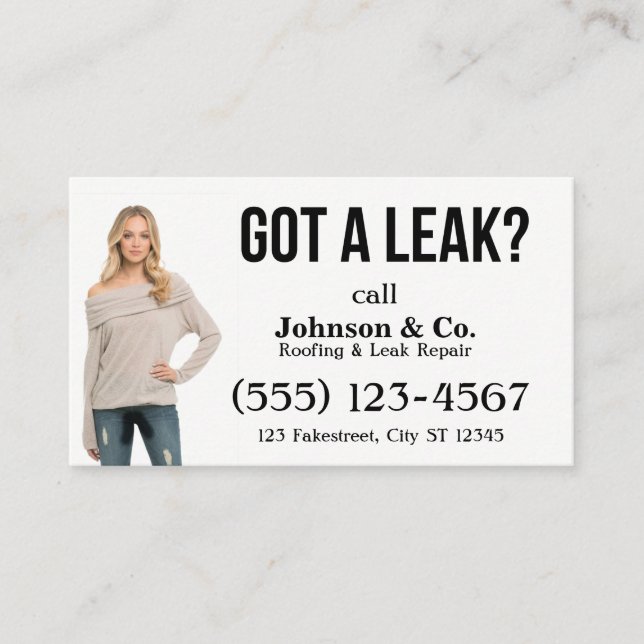 Edgy Wet Girl Roofing & Leak Repair Business Card (Front)
