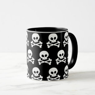 Edgy White Skull Line Drawing Black Background Mug