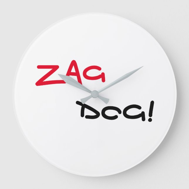Edgy White Zag Dog Quartz Wall Clock (Front)