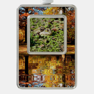 Edible frog among duckweed postcard square sticker silver plated framed ornament