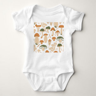 Edible Mushrooms Linocut Vintage Pattern Baby Bodysuit