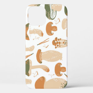 Edible Mushrooms Linocut Vintage Pattern iPhone 12 Case