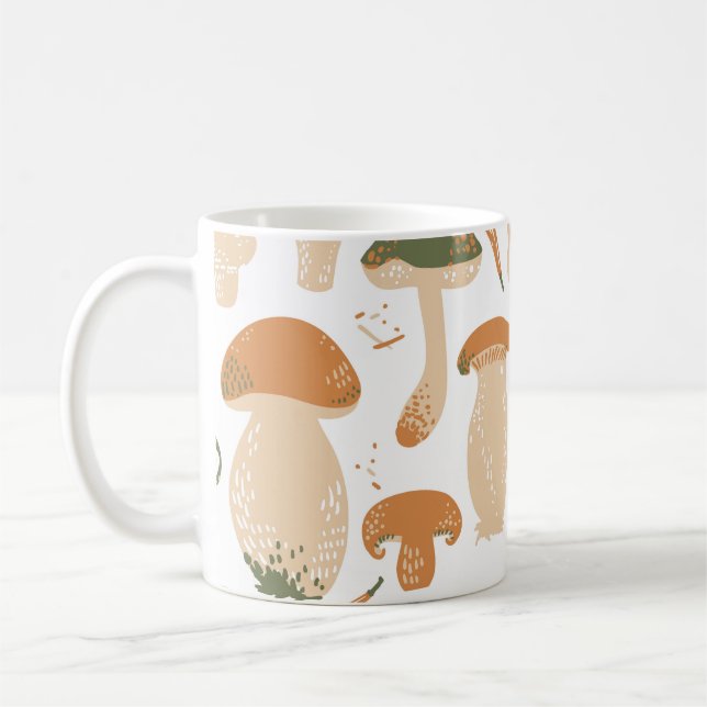 Edible Mushrooms Linocut Vintage Pattern Coffee Mug (Left)