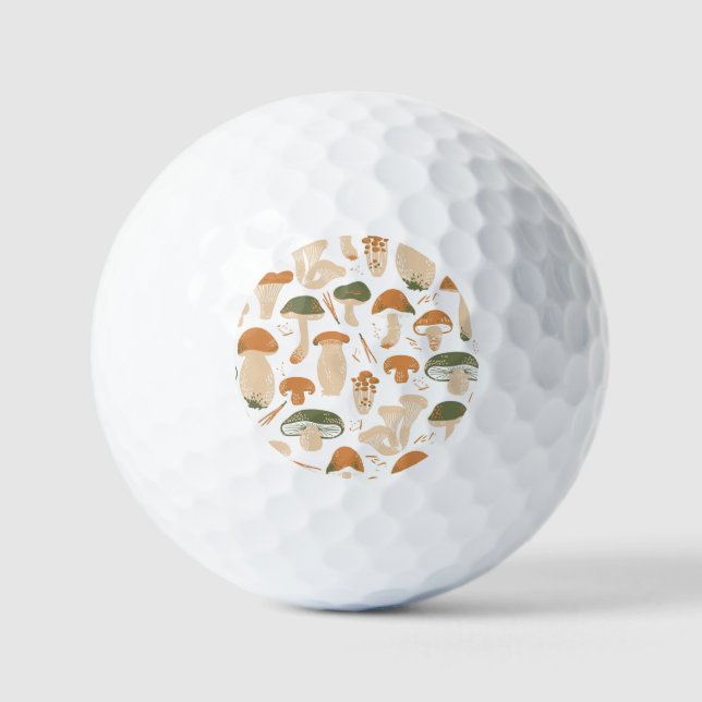 Edible Mushrooms Linocut Vintage Pattern Golf Balls (Front)