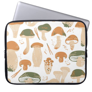 Edible Mushrooms Linocut Vintage Pattern Laptop Sleeve
