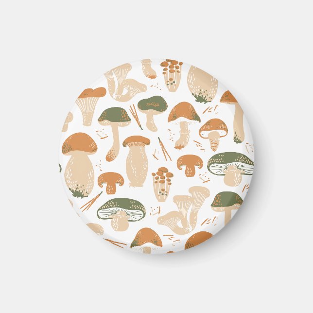 Edible Mushrooms Linocut Vintage Pattern Magnet (Front)