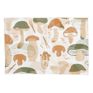 Edible Mushrooms Linocut Vintage Pattern Pillowcase