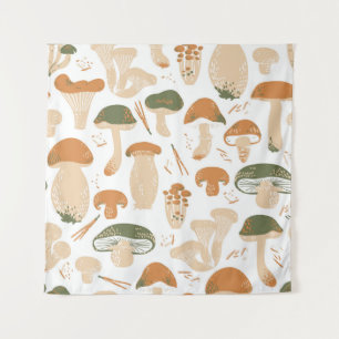 Edible Mushrooms Linocut Vintage Pattern Tapestry
