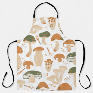 Edible Mushrooms seamless pattern. Linocut old sty Apron