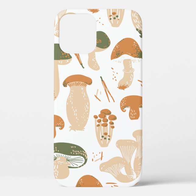 Edible Mushrooms seamless pattern. Linocut old sty Case-Mate iPhone Case (Back)