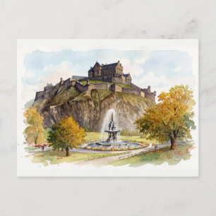 Edinburgh Castle and Ross Fountain in Autumn Postcard