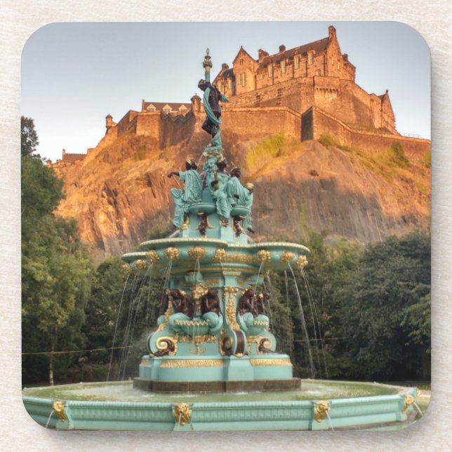 Edinburgh Castle Fountain Princes Street Gardens Coaster (Front)