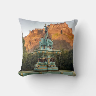 Edinburgh Castle Fountain Princes Street Gardens Cushion