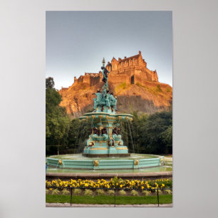 Edinburgh Castle Fountain Princes Street Gardens Poster