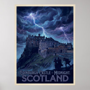 Edinburgh Castle Midnight Storm Gothic Travel Poster