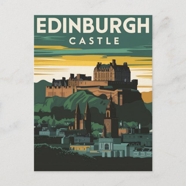 Edinburgh Castle Rock Vintage Retro Postcard (Front)