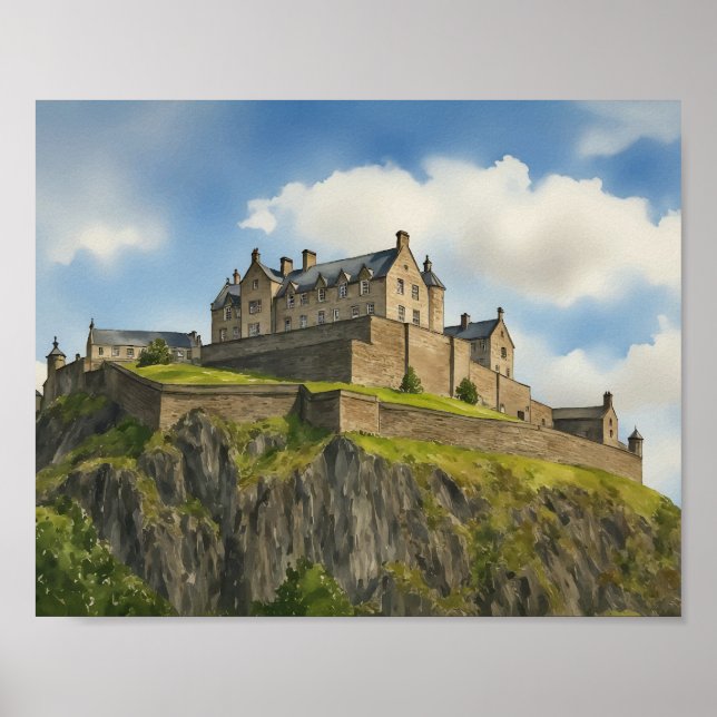 Edinburgh Castle Scotland Watercolor Art Print (Front)