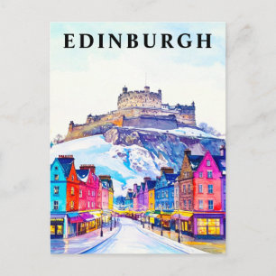 Edinburgh Castle Scotland Winter Vintage Travel Postcard