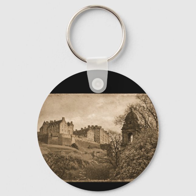 Edinburgh Castle Sepia Photograph Key Ring (Front)
