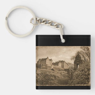 Edinburgh Castle Sepia Photograph Key Ring