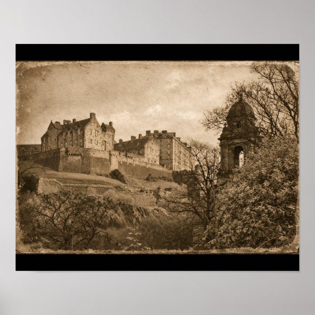 Edinburgh Castle Sepia Photograph Poster (Front)