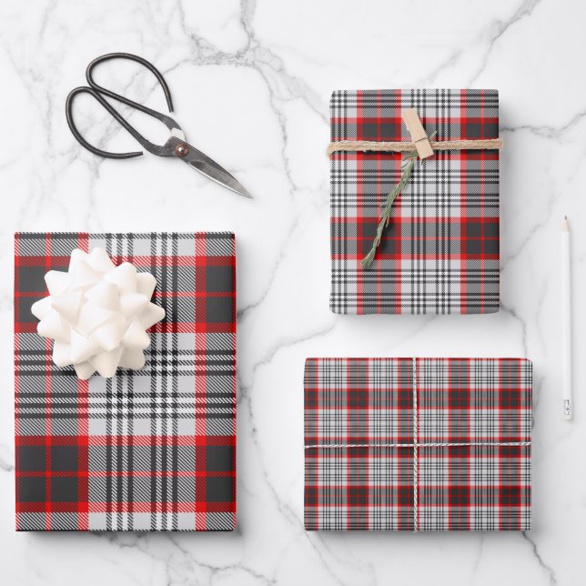 Edinburgh City Tartan Plaid Grey Black Red Wrapping Paper Sheet (Front)