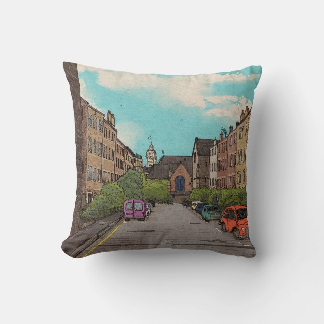 Edinburgh Downtown Cityscape Illustration Cushion (Front)