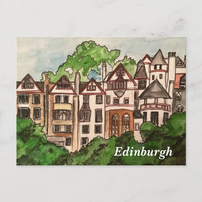 Edinburgh postcard ( Houses next to castle.) (Front)