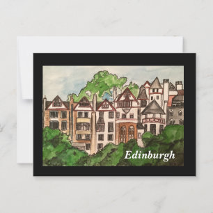Edinburgh postcard ( Houses next to castle.)black