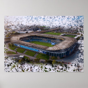 Edinburgh Rugby Stadium with Scotland Flag Poster
