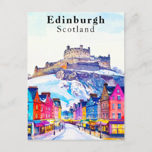 Edinburgh Scotland Castle and Street Winter Travel Postcard