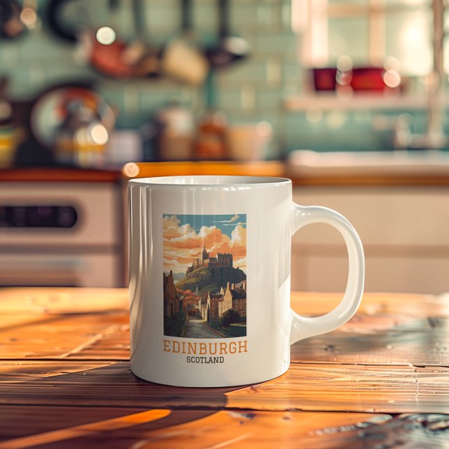Edinburgh Scotland Castle Retro Vintage Travel Coffee Mug (Edinburgh Scotland vintage travel coffee mug)