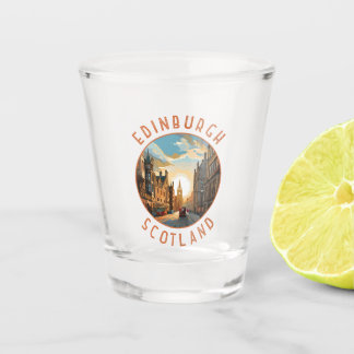Edinburgh Scotland Retro Distressed Circle Shot Glass