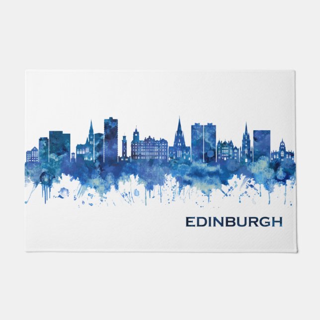 Edinburgh Scotland Skyline Blue Doormat (Front)