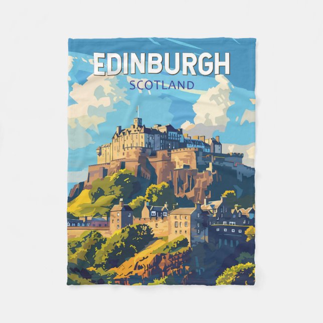 Edinburgh Scotland Travel Art Vintage Fleece Blanket (Front)