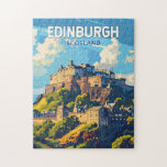 Edinburgh Scotland Travel Art Vintage Jigsaw Puzzle<br><div class="desc">Edinburgh retro vector travel design. Edinburgh is Scotland's compact,  hilly capital. It has a mediaeval Old Town and elegant Georgian New Town with gardens and neoclassical buildings.</div>